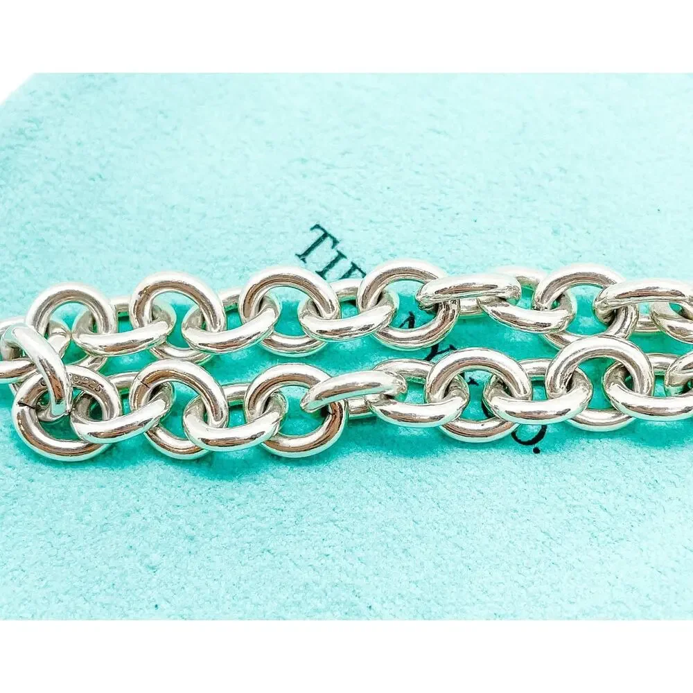 Tiffany & Co. Hallmarked Sterling Silver Oval Link Bracelet 6.75" w/ Pouch - Picture 4 of 10